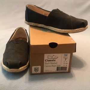Toms Women’s Black Washed Canvas Rope Sole Shoes